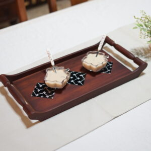 Decorative wooden tray with ceramic tileinlay