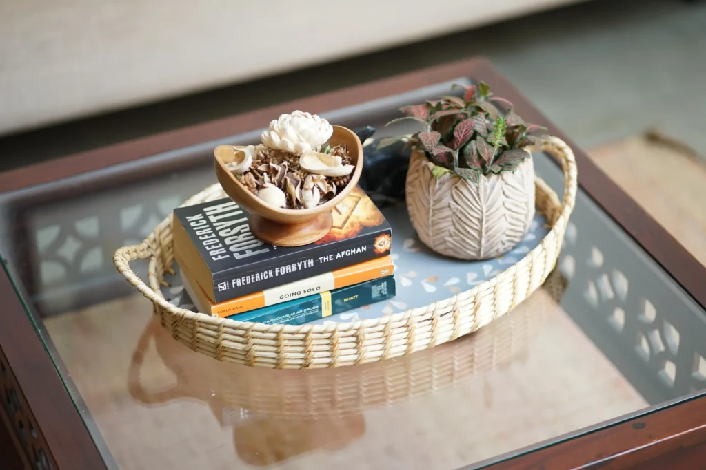 cane tray used for elevating table decor