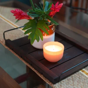mango wood tray with metallic handle for table decor