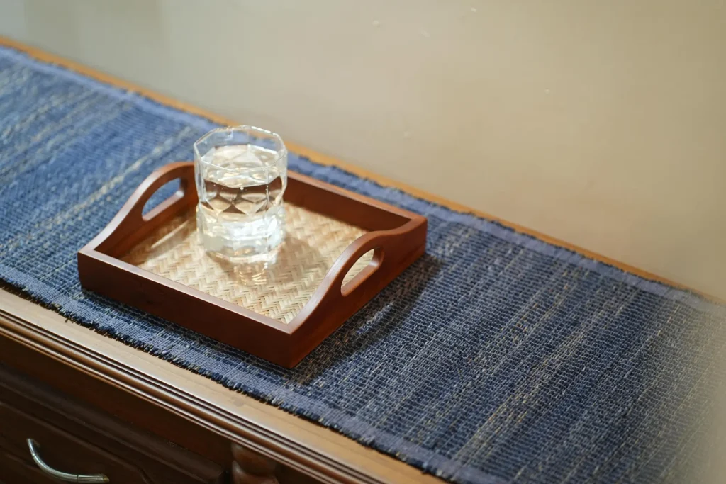 wooden tray with cane mesh