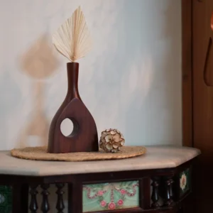 wooden vase in mahogany for table decor 