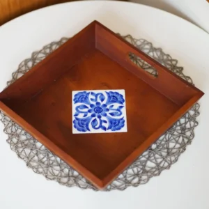 Serving tray in wood with tile inlay for elevating home decor style