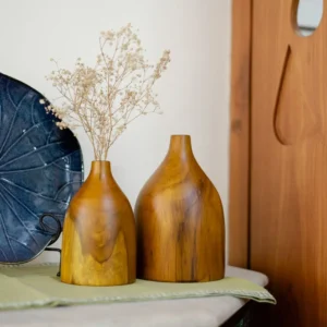  short wooden vases set for living rooms and coffee tables to transform home decor style