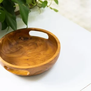 wooden bowl made of solid teak is a modern home decor item for tabletops