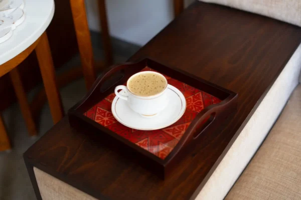tray made in wood in a square shape  for serving and home decor style
