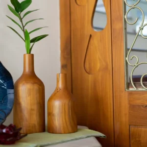 Set of two wooden vases hand crafted using teak to enhance home decor style